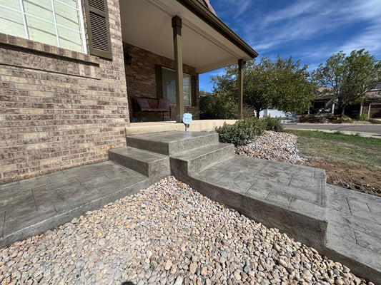 Stamped concrete front steps and walkway installed by Pristine Concrete Denver in Highlands Ranch, Colorado