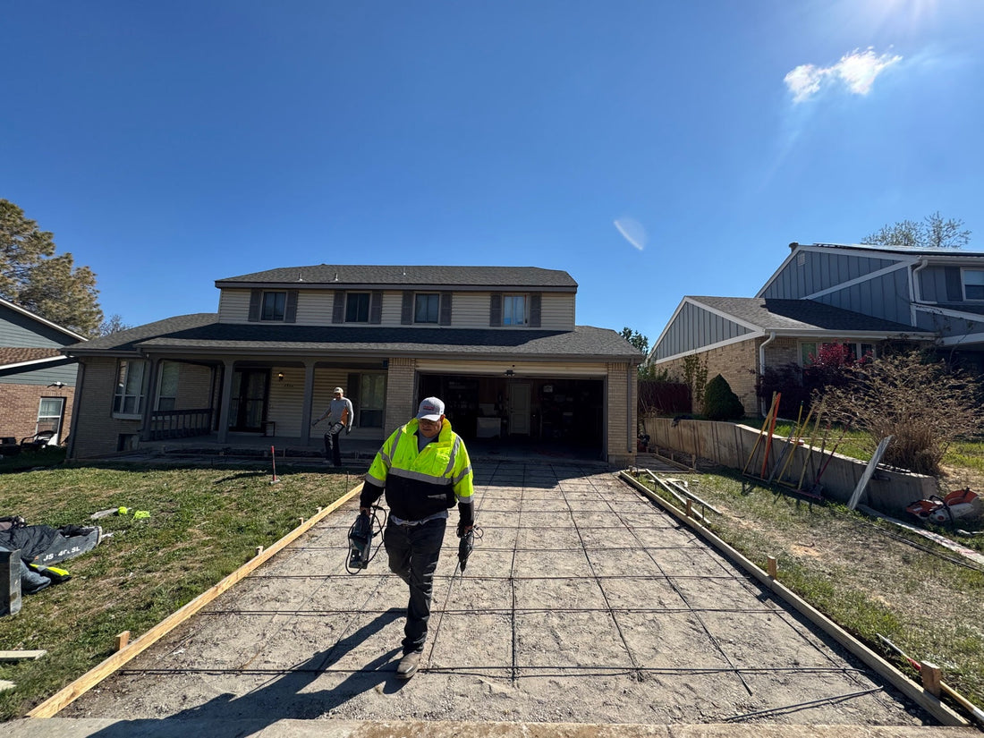 Concrete driveway preparation with rebar reinforcement in Denver Colorado